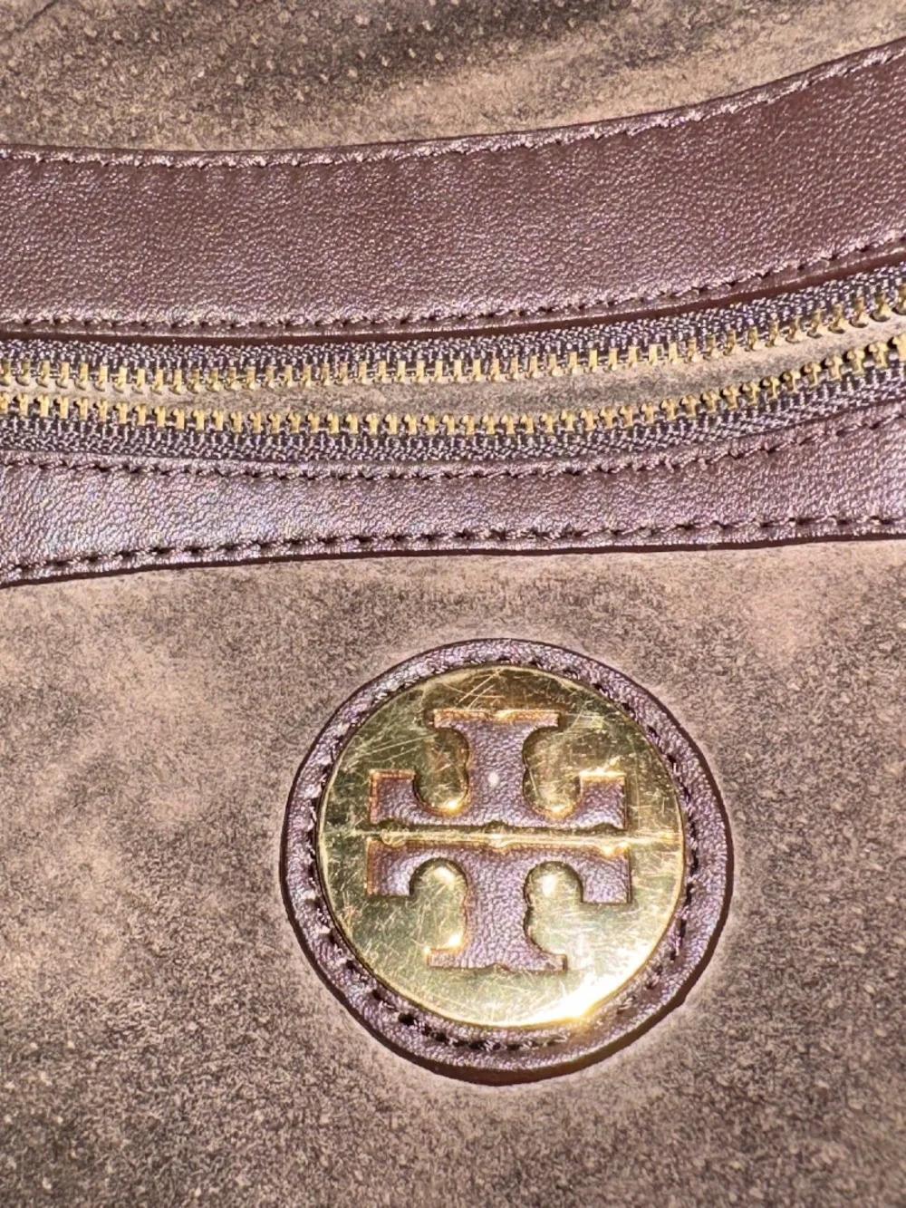 VINTAGE TORY BURCH Brown Sheepskin Shoulder Crossbody Embroidered Geometric Bag